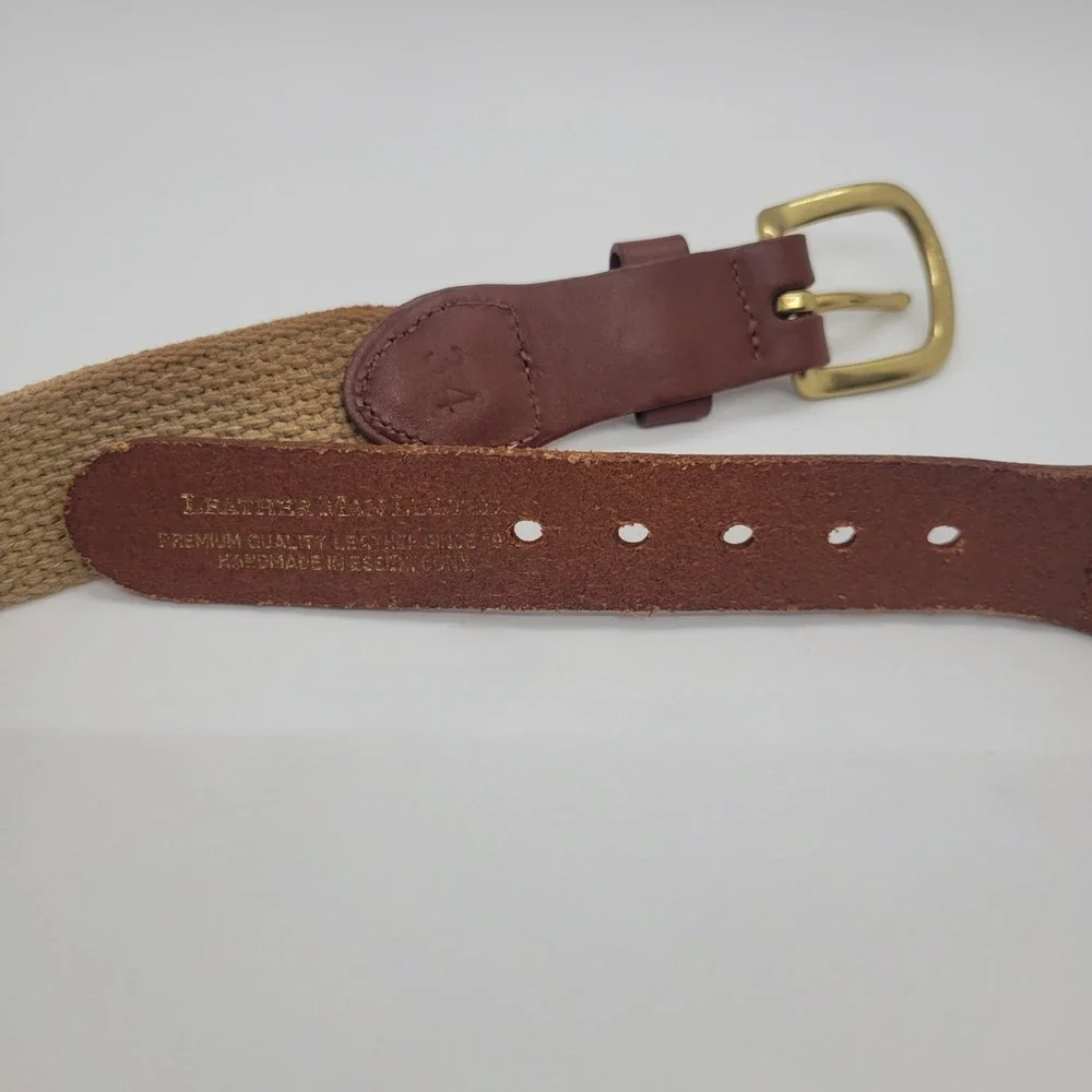 Leather Man Ltd Lobster Surcingle Belt Navy Tan Leather Brass Mens 34 Handmade